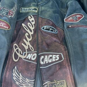 Harley-Davidson Men's Black and Burgundy Leather Jacket